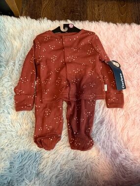 Gerber Rust Red Baby Ribbed Two-Piece with White Star Dots